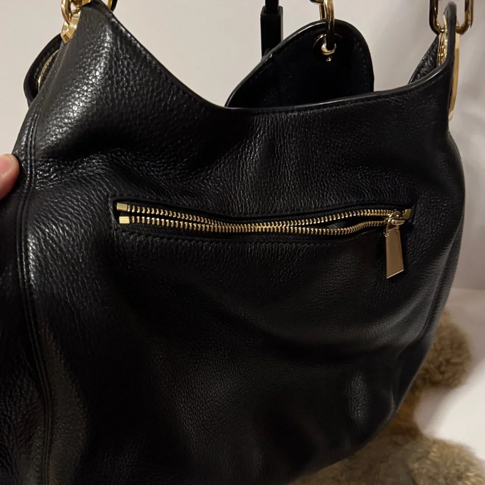 Michael Kors Black Pebbled Leather Hobo with Gold Chain Detail - Picture 3 of 4